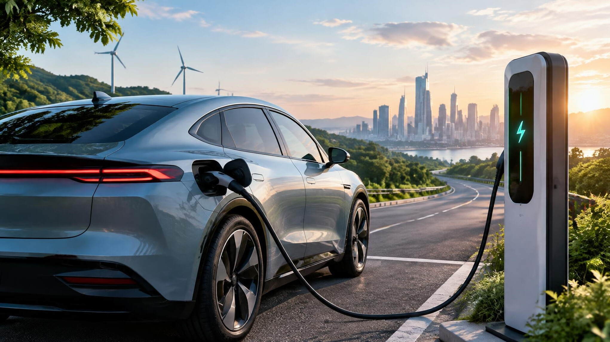 electric car on road