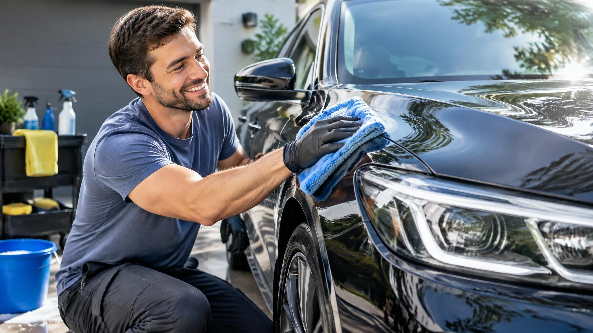 happy driver with clean car