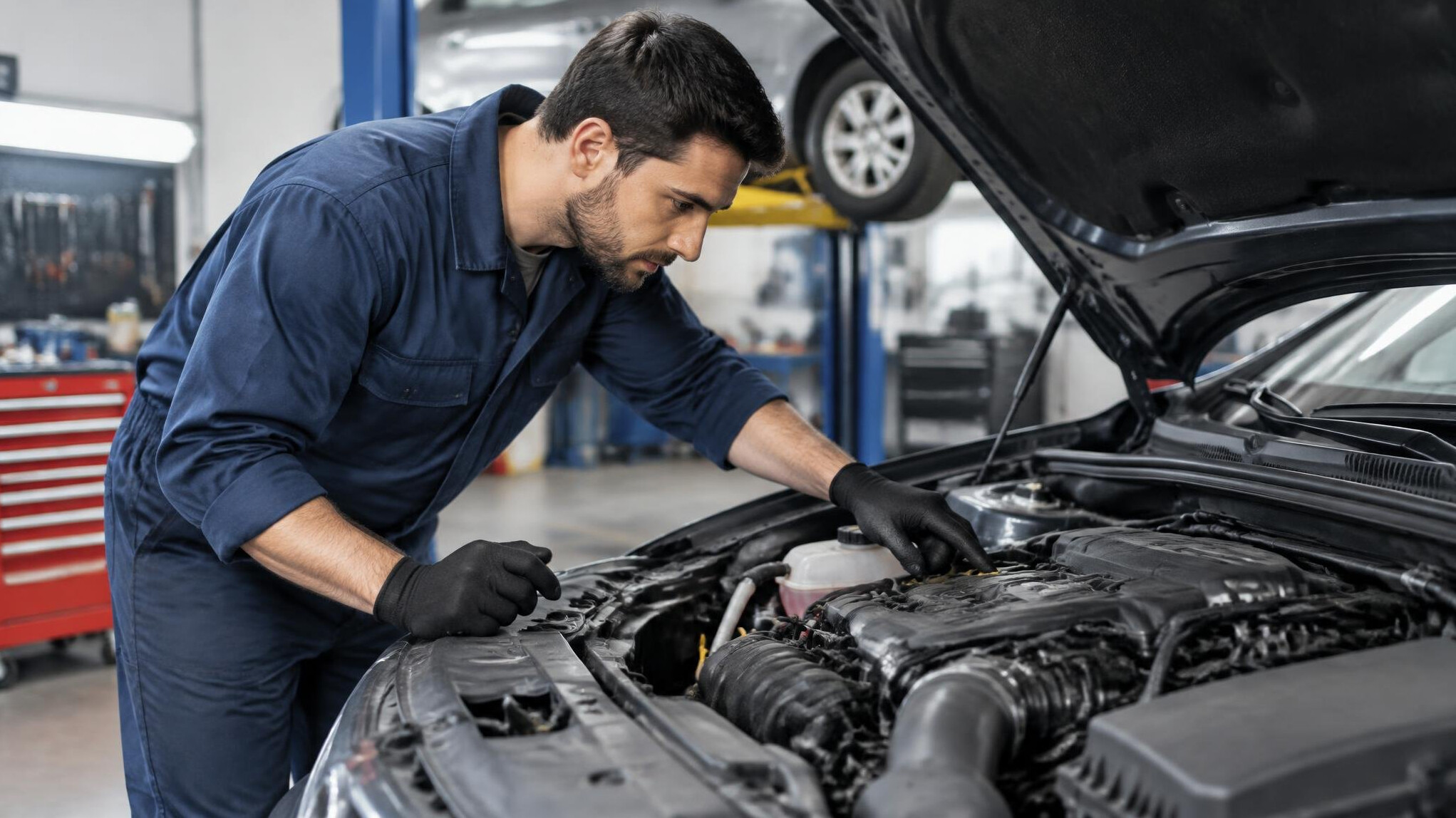mechanic checking car engine