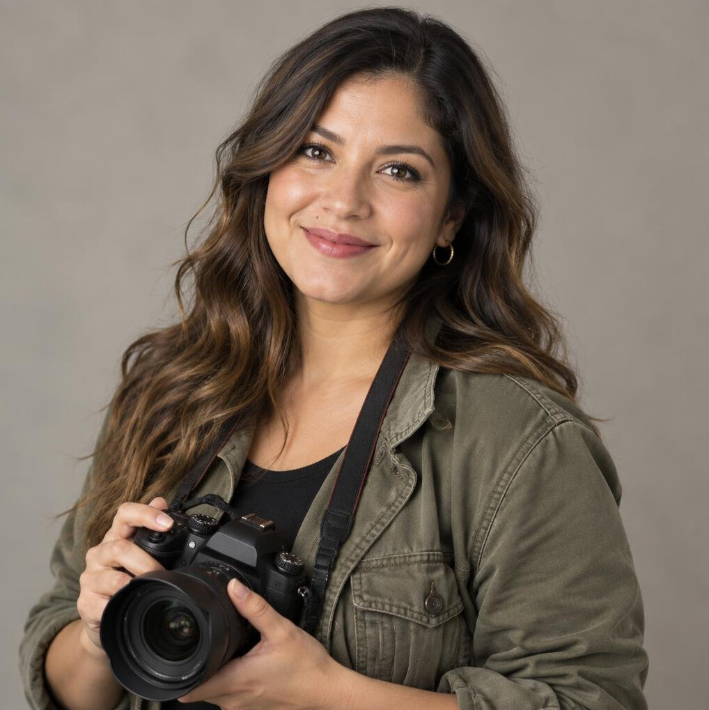 Portrait of a Latina woman photographer in her early thirties